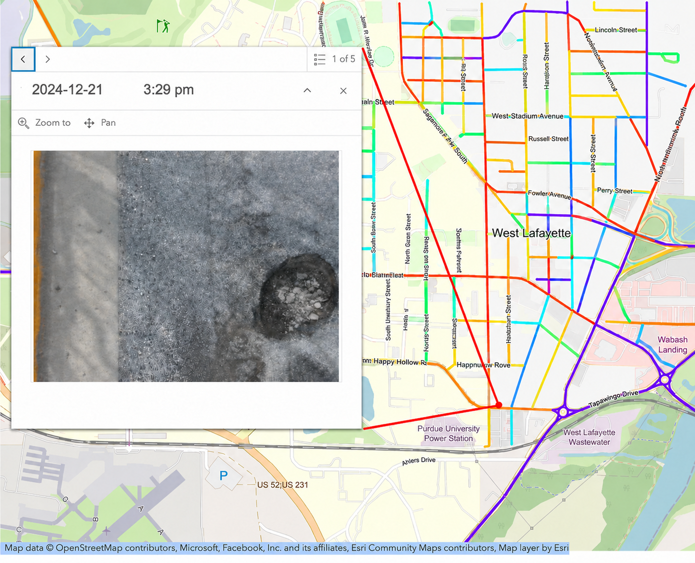 Click-through GIS review with map-linked pavement imagery