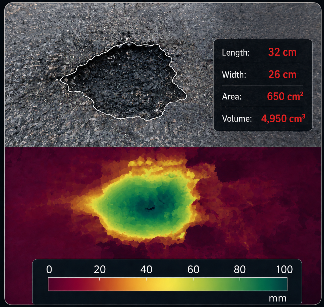 Pavement pothole measurement example